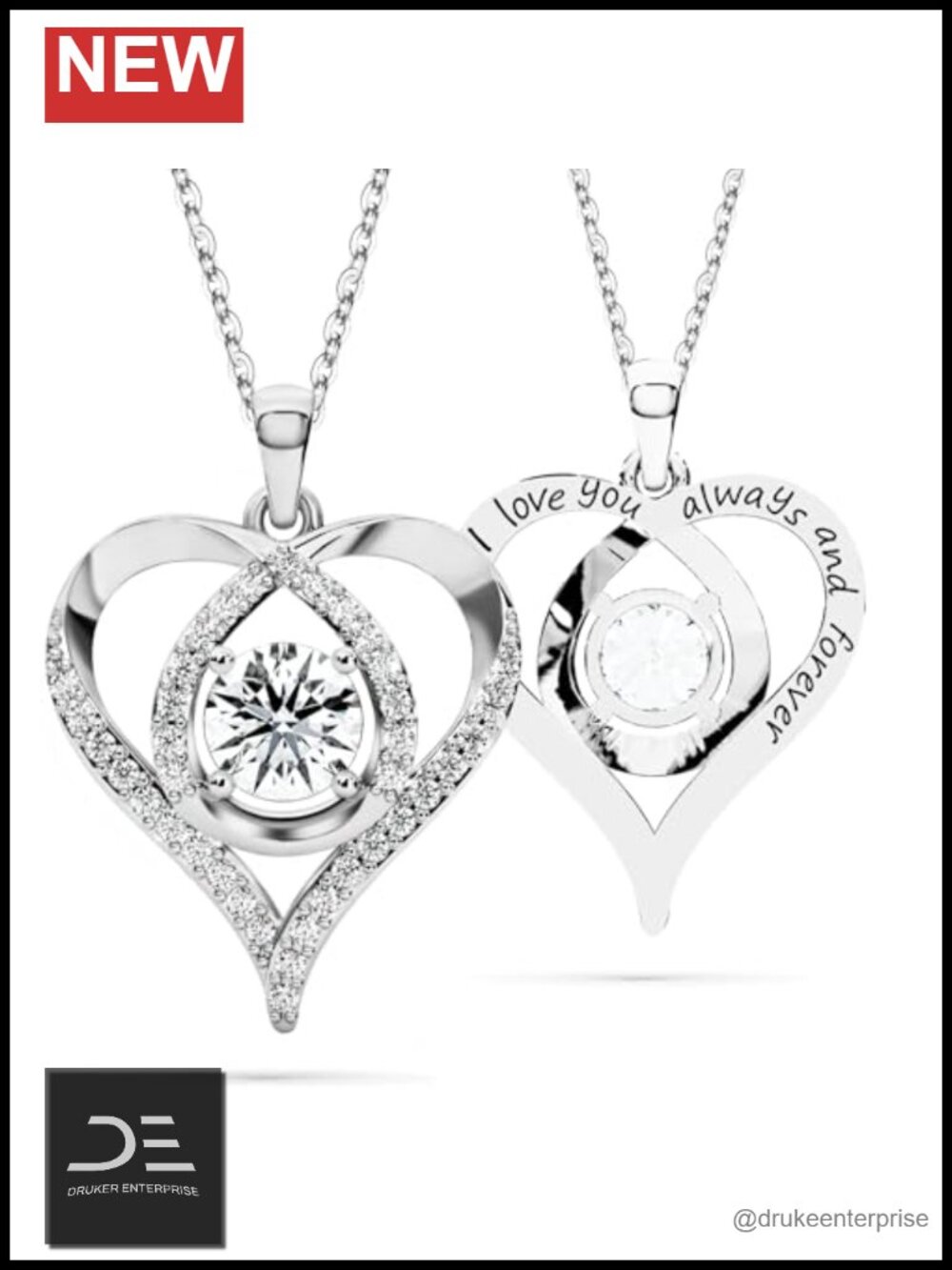 Heart Pendant Necklace Moissanite Lab-Created Sterling Silver I Love You Women's